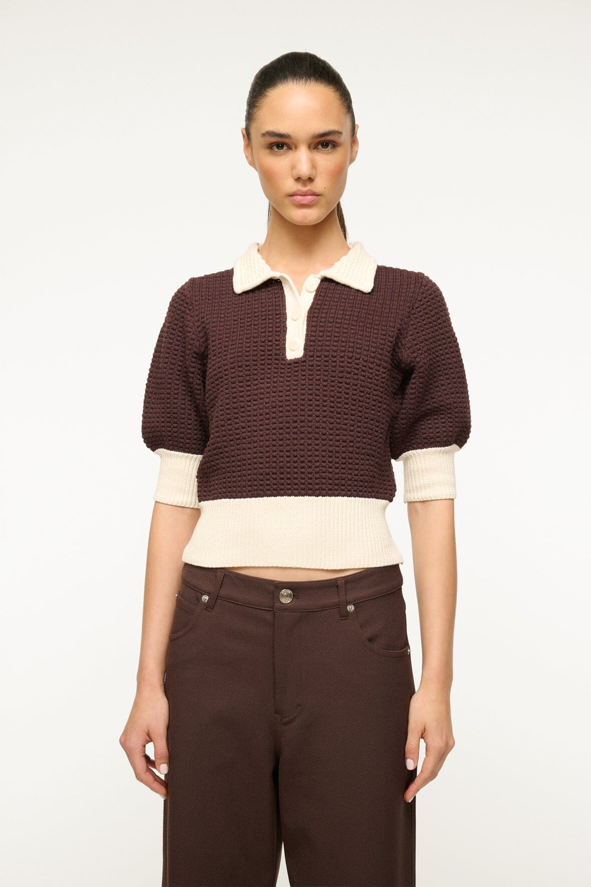 Image ALTEA SWEATER | DARK CHOCOLATE IVORY 1 of 4 and Clicking this image will trigger a zoom pop-up