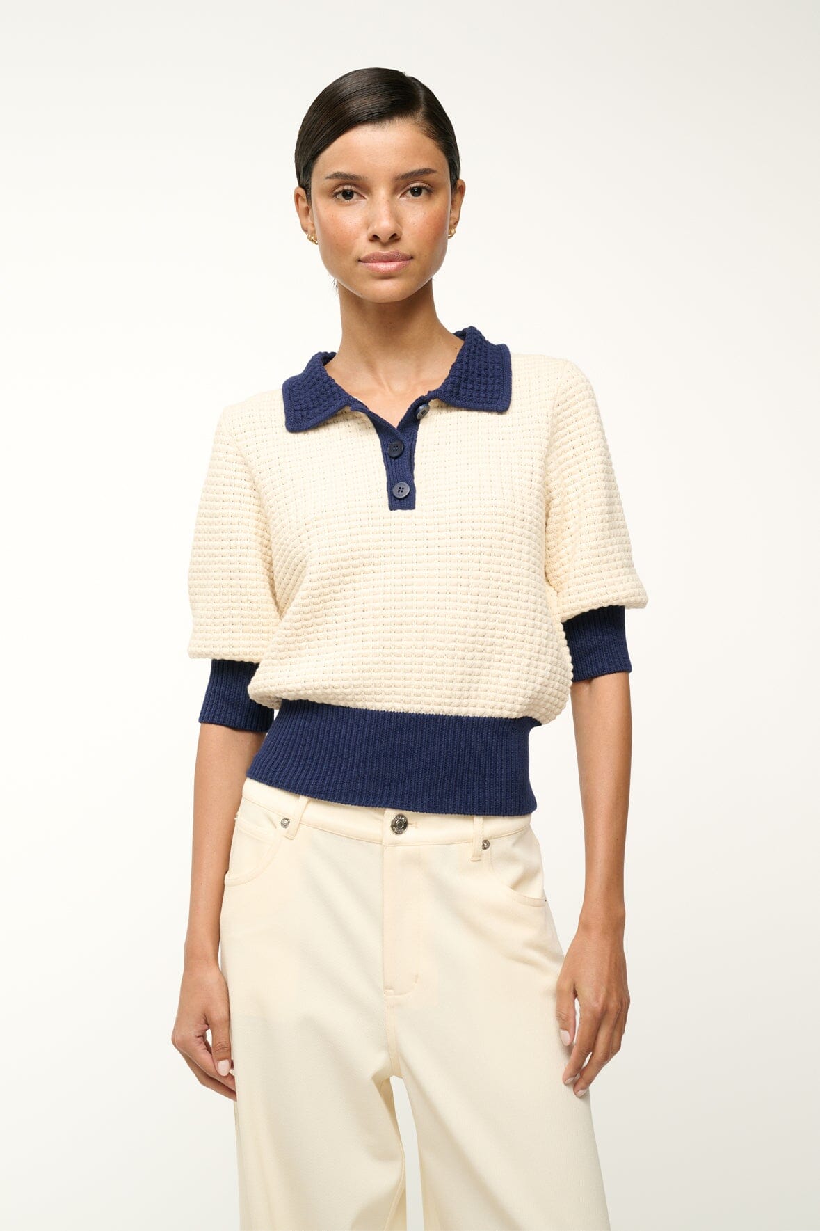 Image ALTEA SWEATER | IVORY NAVY 1 of 4 and Clicking this image will trigger a zoom pop-up