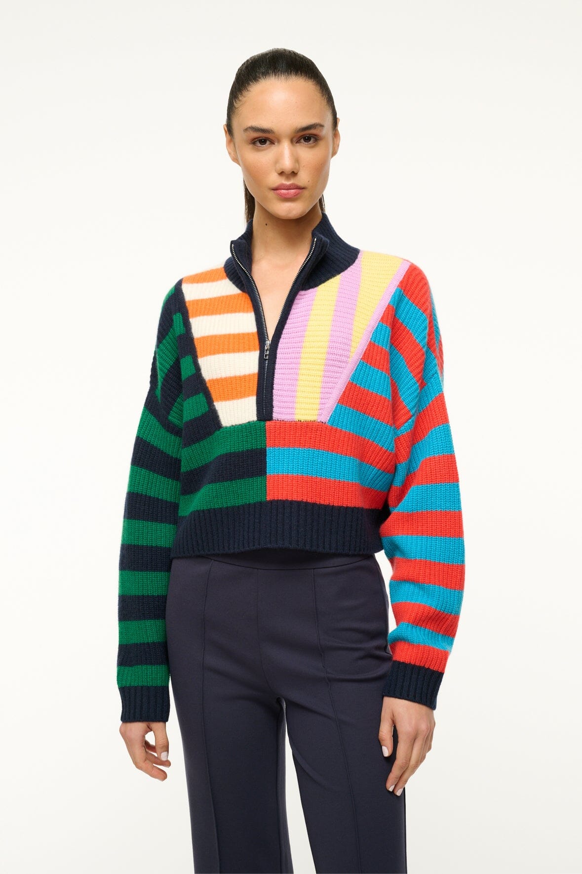 Image CASHMERE CROPPED HAMPTON SWEATER | CABANA STRIPE MULTI 1 of 5 and Clicking this image will trigger a zoom pop-up