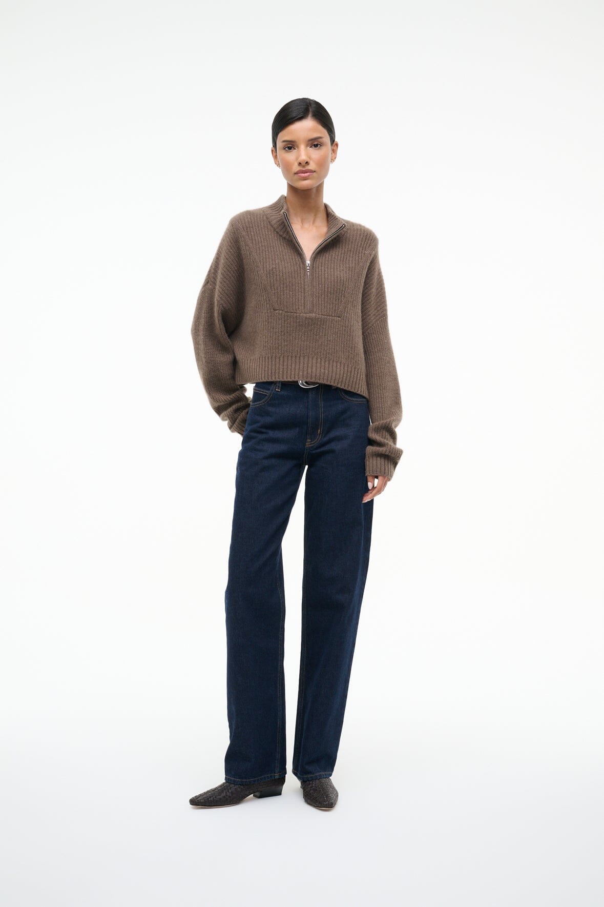 Image CASHMERE CROPPED HAMPTON SWEATER | TRUFFLE 4 of 5 and Clicking this image will trigger a zoom pop-up