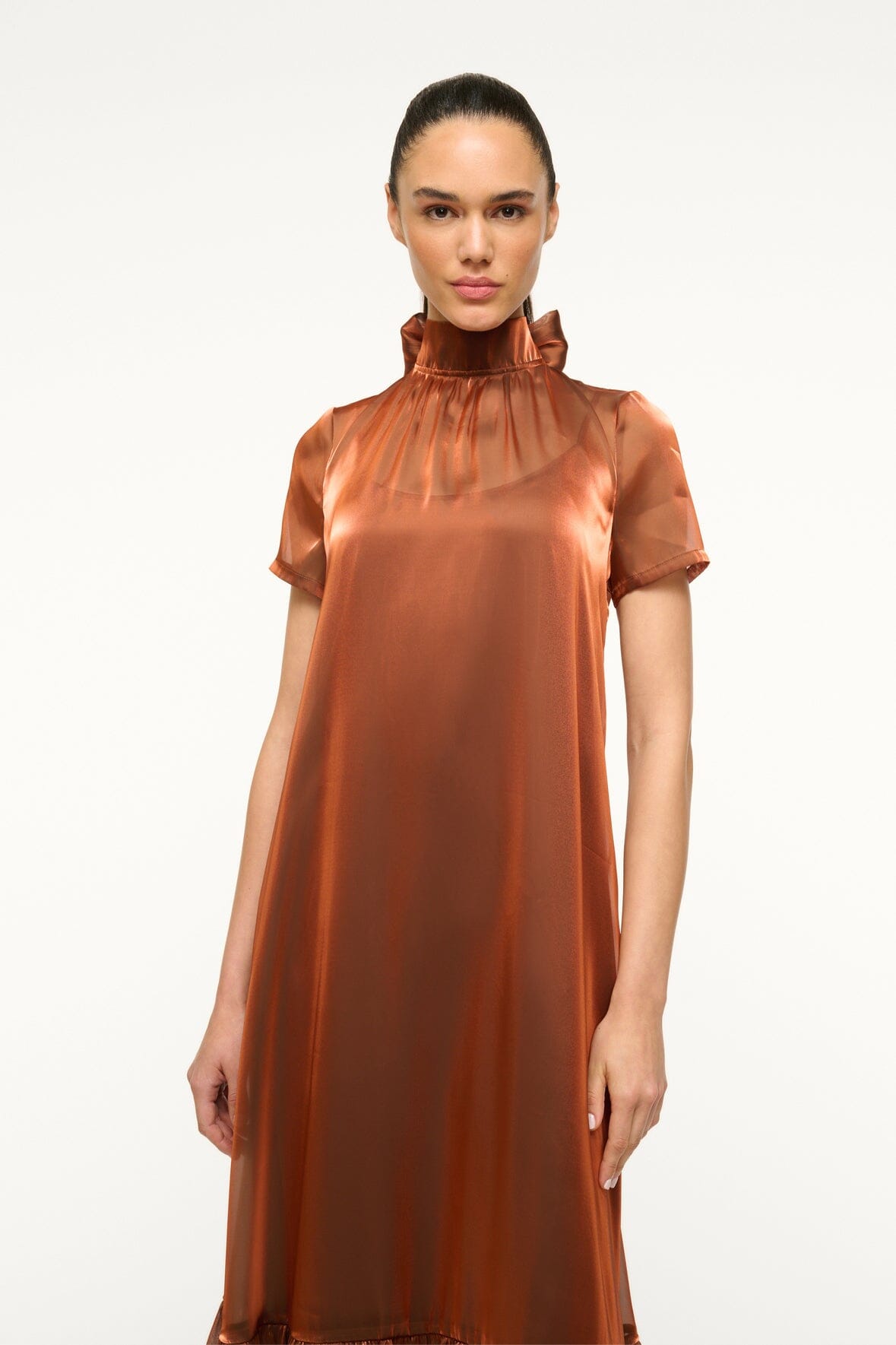 Image CALLUNA DRESS | IRIDESCENT CACAO 3 of 4 and Clicking this image will trigger a zoom pop-up