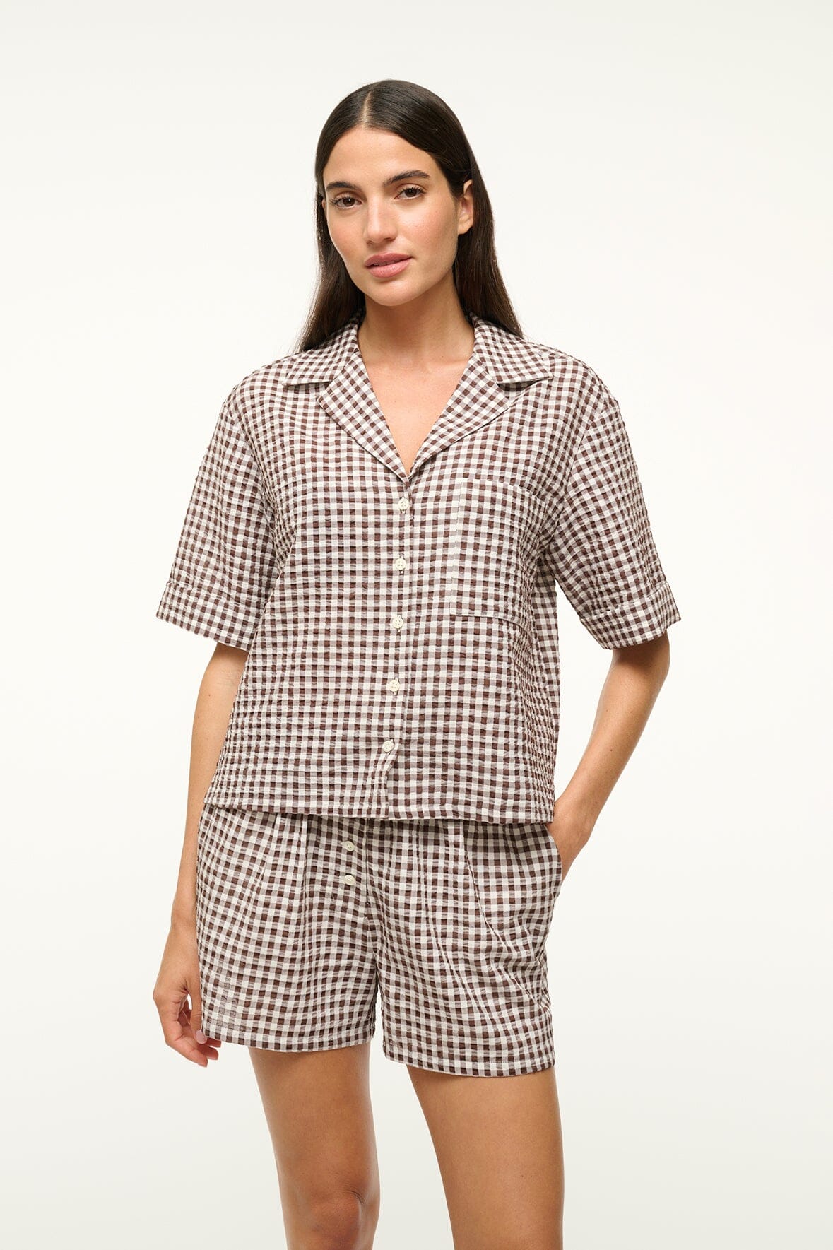 Image GABI SHIRT | DARK CHOCOLATE GINGHAM 4 of 5 and Clicking this image will trigger a zoom pop-up