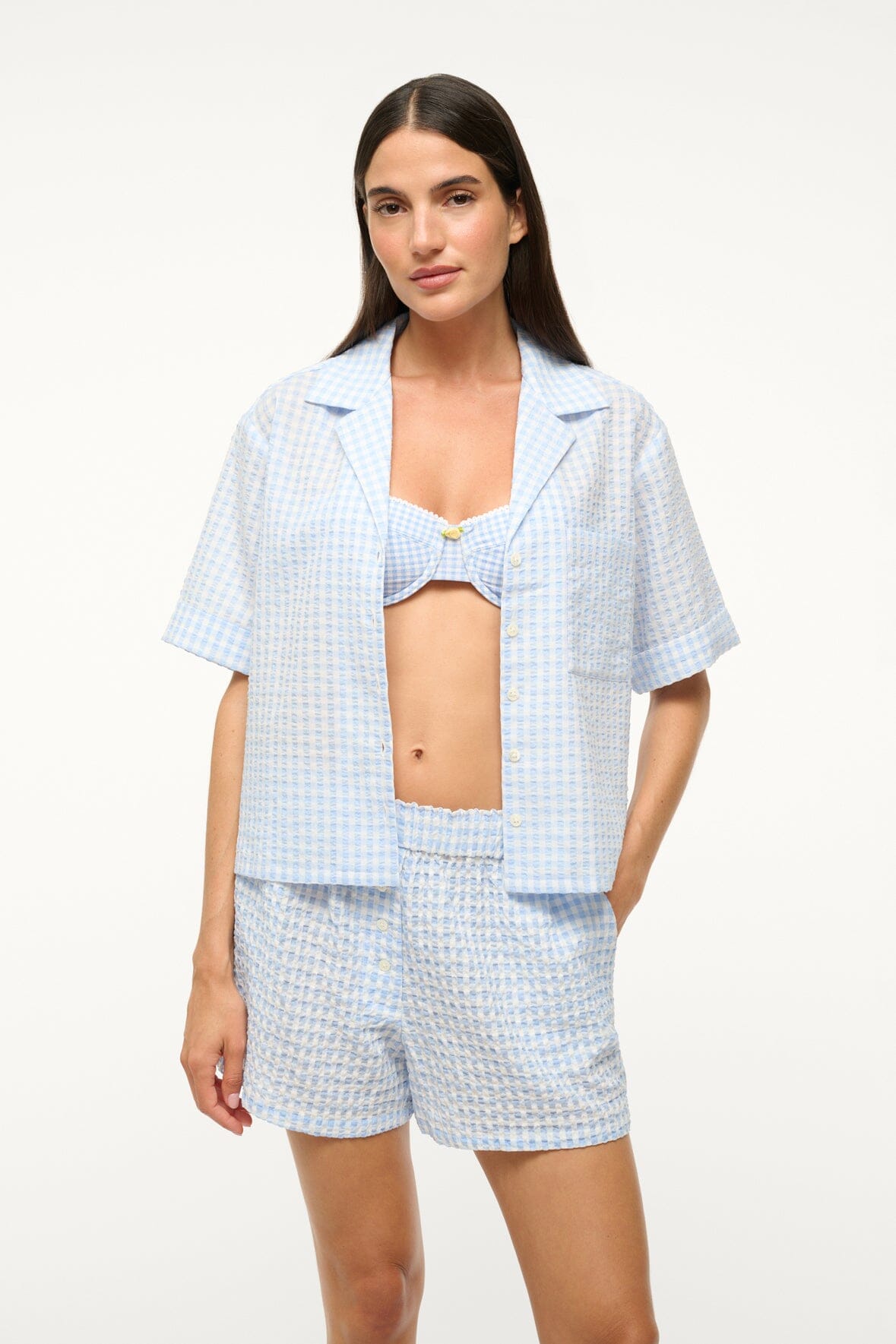 GABI COVERUP SHORT | SKY GINGHAM - Slide 6 of 7