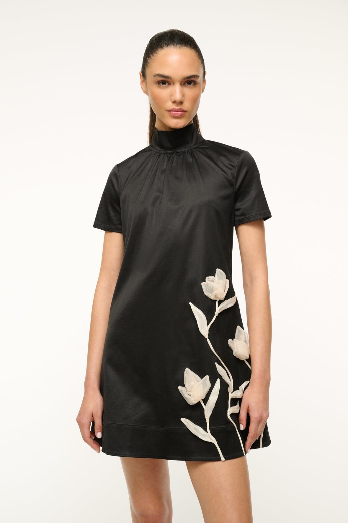 Image MINI ILANA DRESS | BLACK SATIN 2 of 5 and Clicking this image will trigger a zoom pop-up