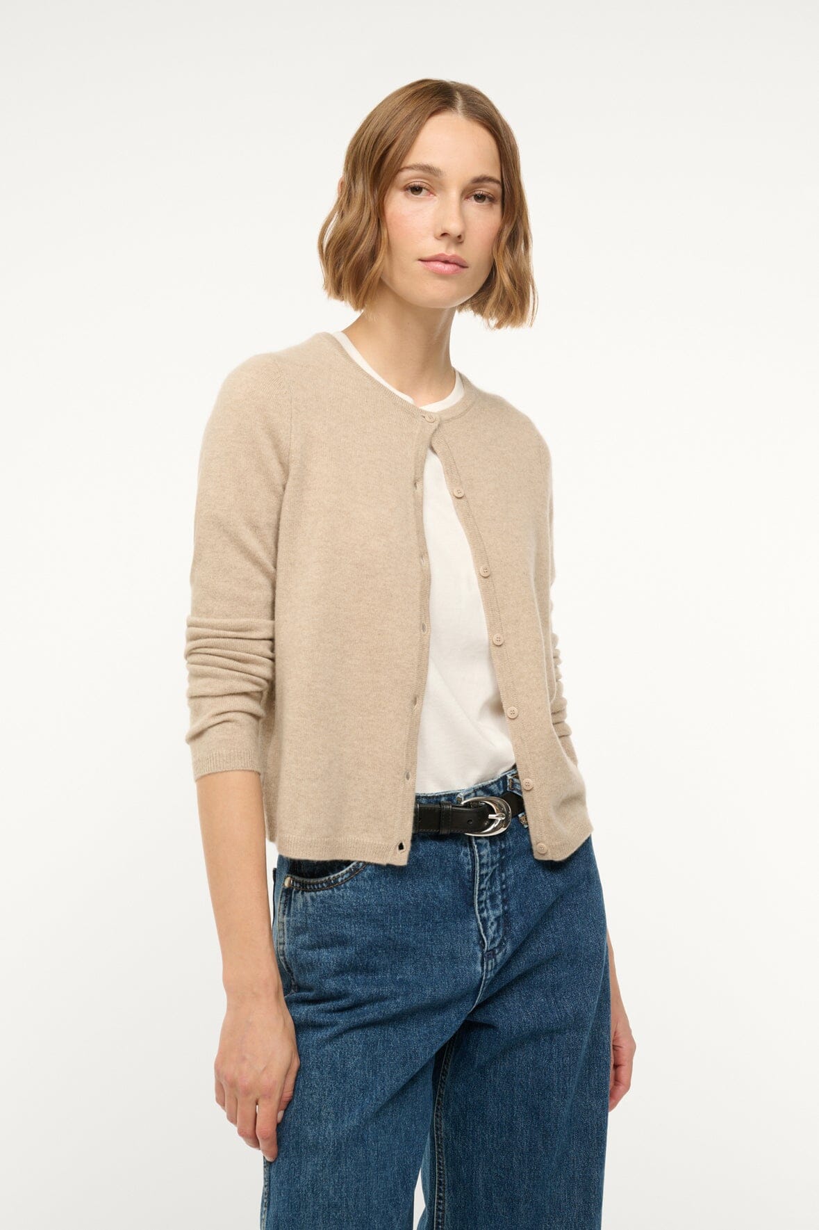 Image MIDNIGHT CASHMERE CARDIGAN | STONE 3 of 5 and Clicking this image will trigger a zoom pop-up