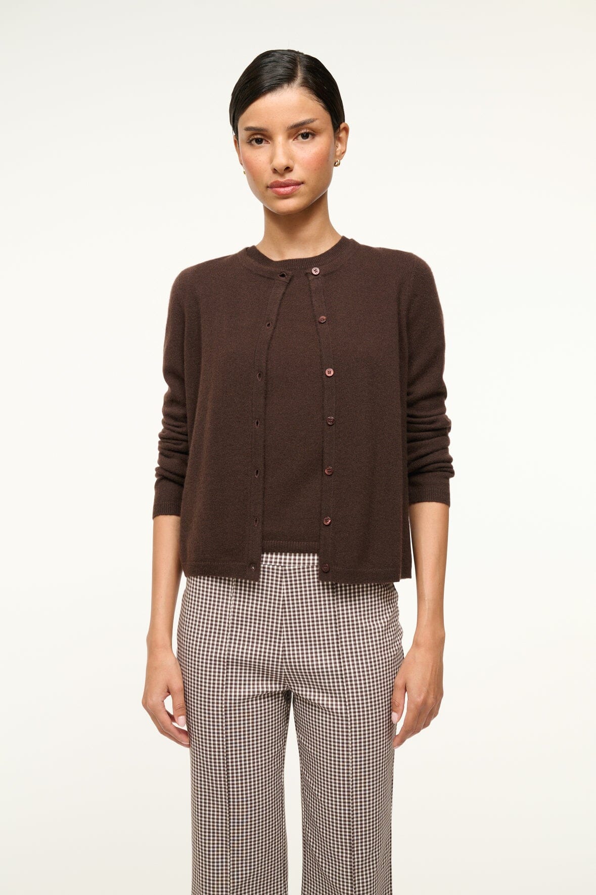 Image MIDNIGHT CASHMERE CARDIGAN | DARK CHOCOLATE 3 of 6 and Clicking this image will trigger a zoom pop-up