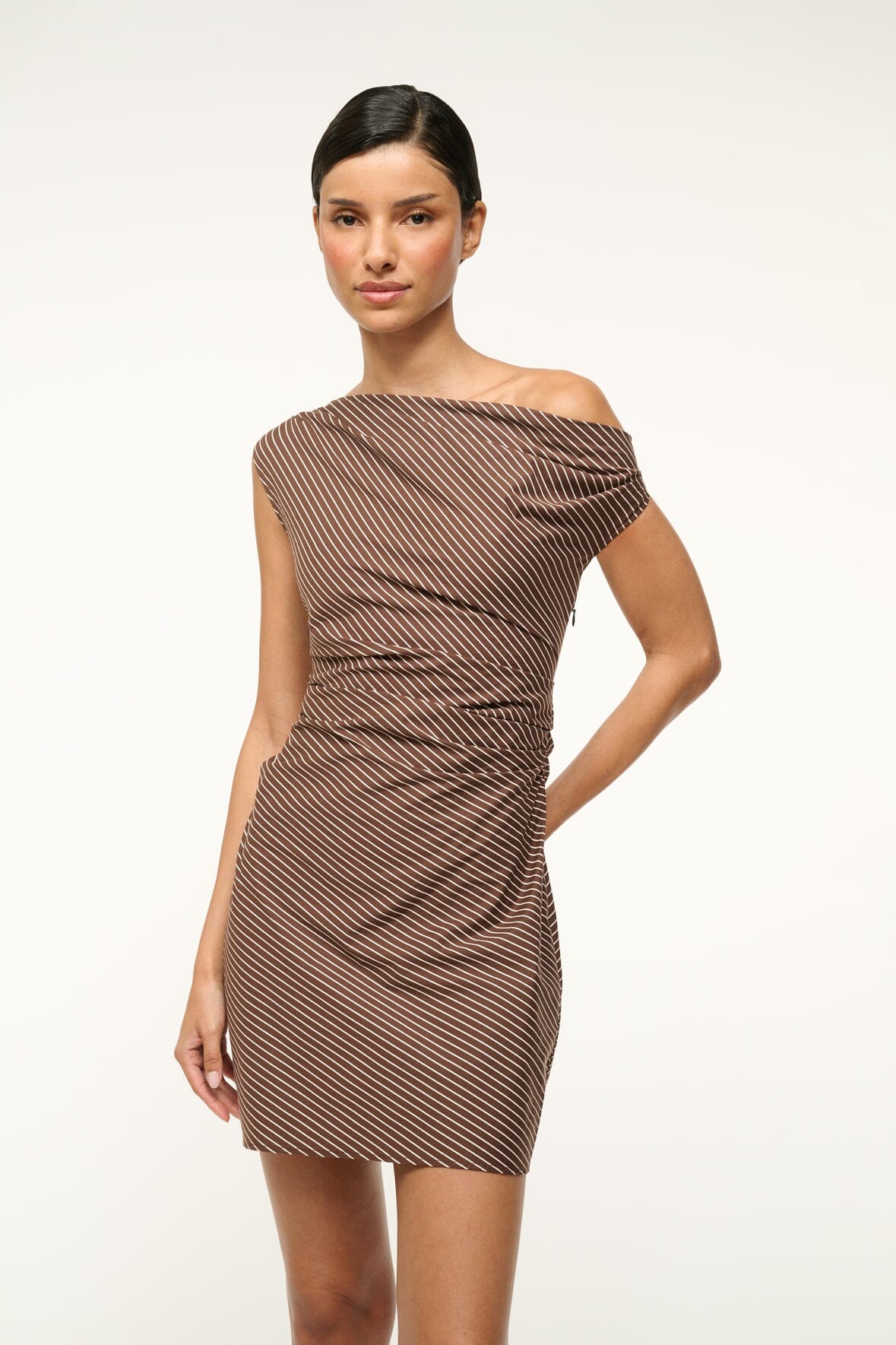 Image PHARE MINI DRESS | DARK OAK MICRO STRIPE 2 of 6 and Clicking this image will trigger a zoom pop-up