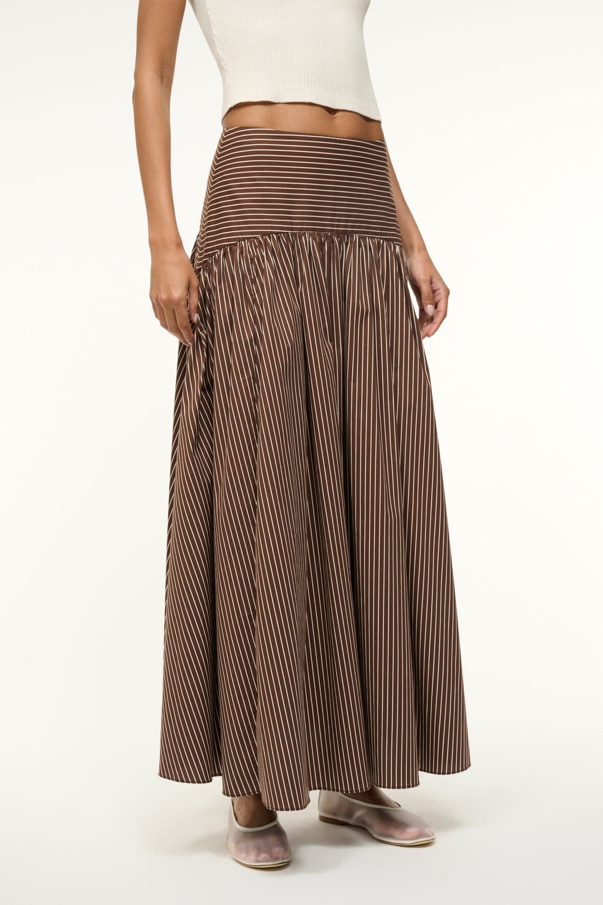 Image PROCIDA SKIRT | DARK OAK MICRO STRIPE 2 of 5 and Clicking this image will trigger a zoom pop-up