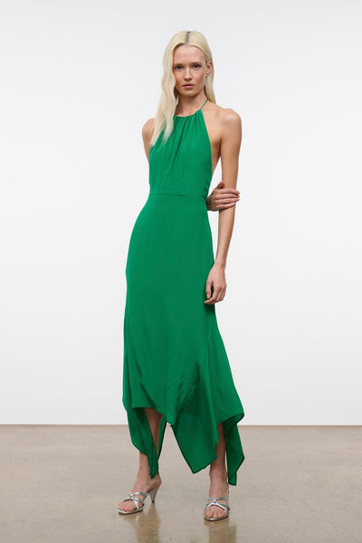 staud halter neck dress STAUD, Bianca Silk in Kelly, Size 8 based brand upon the Cutest Homecoming Dresses of ivory pastel wedding dress Silk Satin Colors:Emerald 867