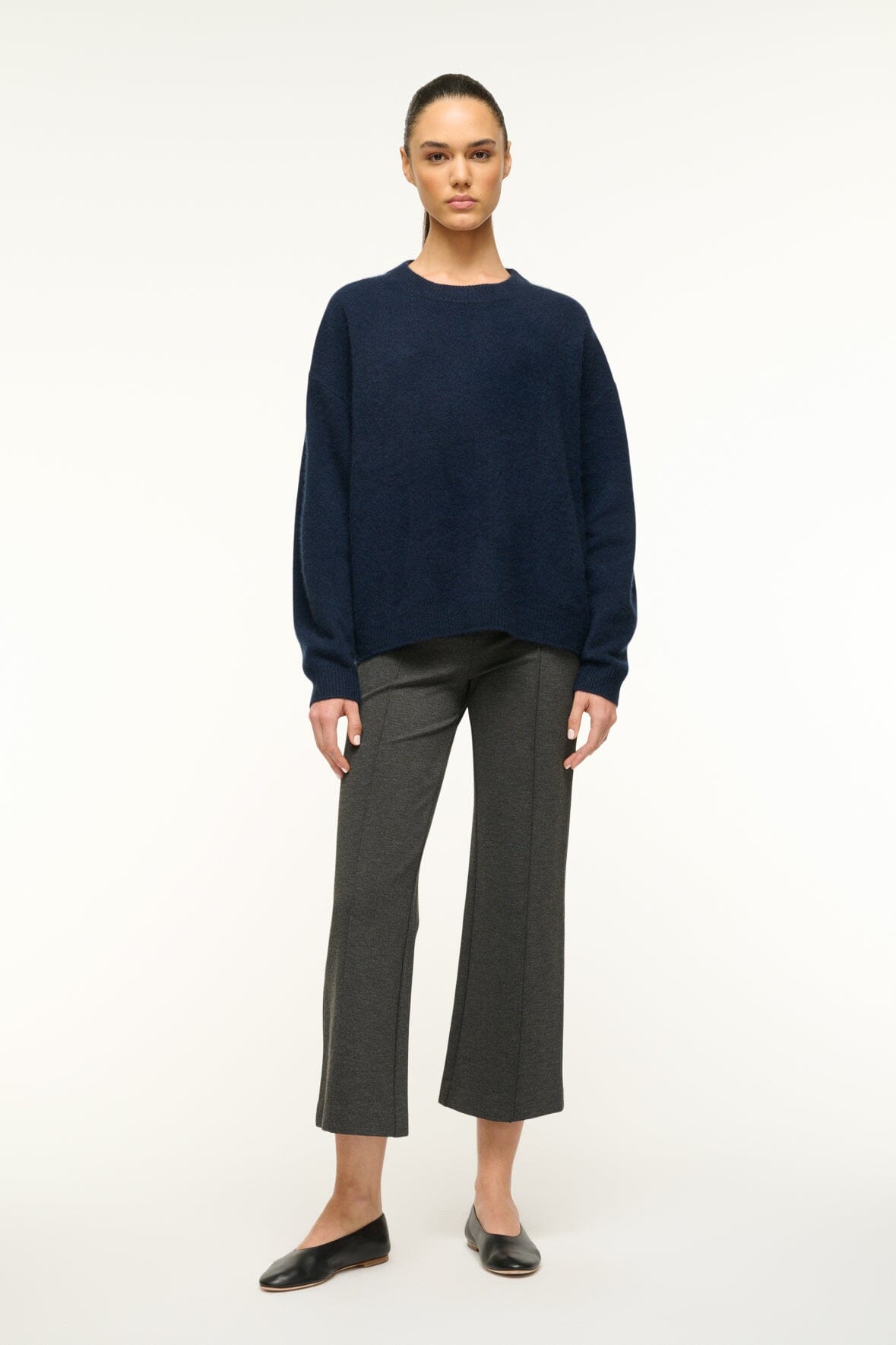 Image SERRANO CASHMERE RELAXED CREW | NAVY 2 of 4 and Clicking this image will trigger a zoom pop-up