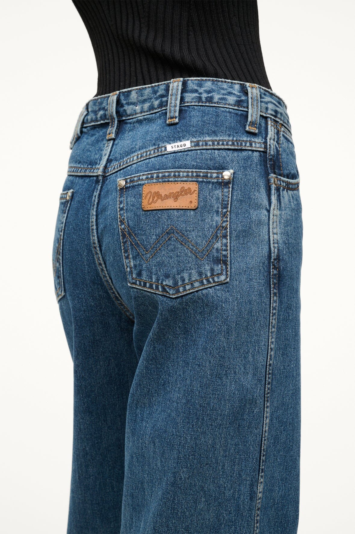 Image STAUD + WRANGLER THE LOOSE JEAN | INDIGO WASH 2 of 6 and Clicking this image will trigger a zoom pop-up