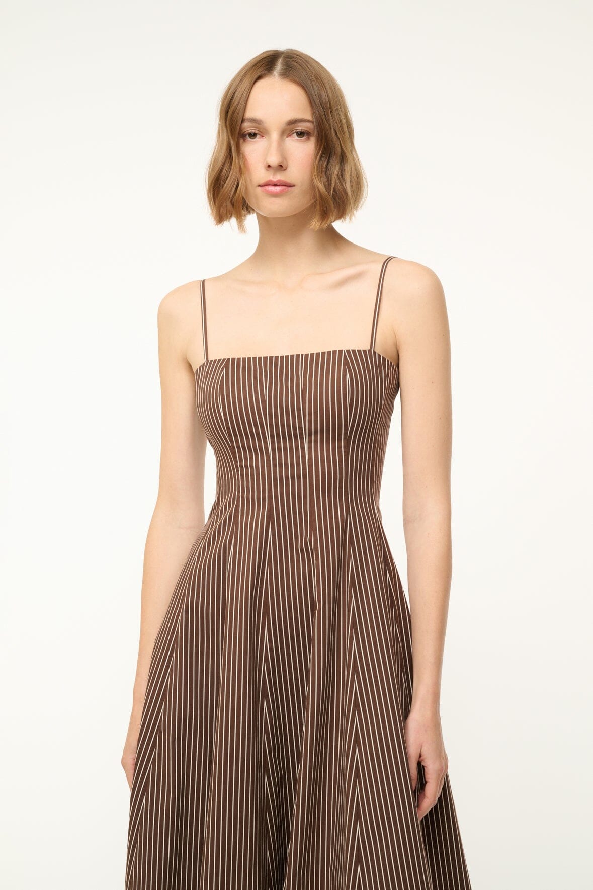 Image WYLIE DRESS | DARK OAK MICRO STRIPE 5 of 6 and Clicking this image will trigger a zoom pop-up