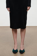 VELA backless black mule shoes with teal textured top, slip-on comfort
