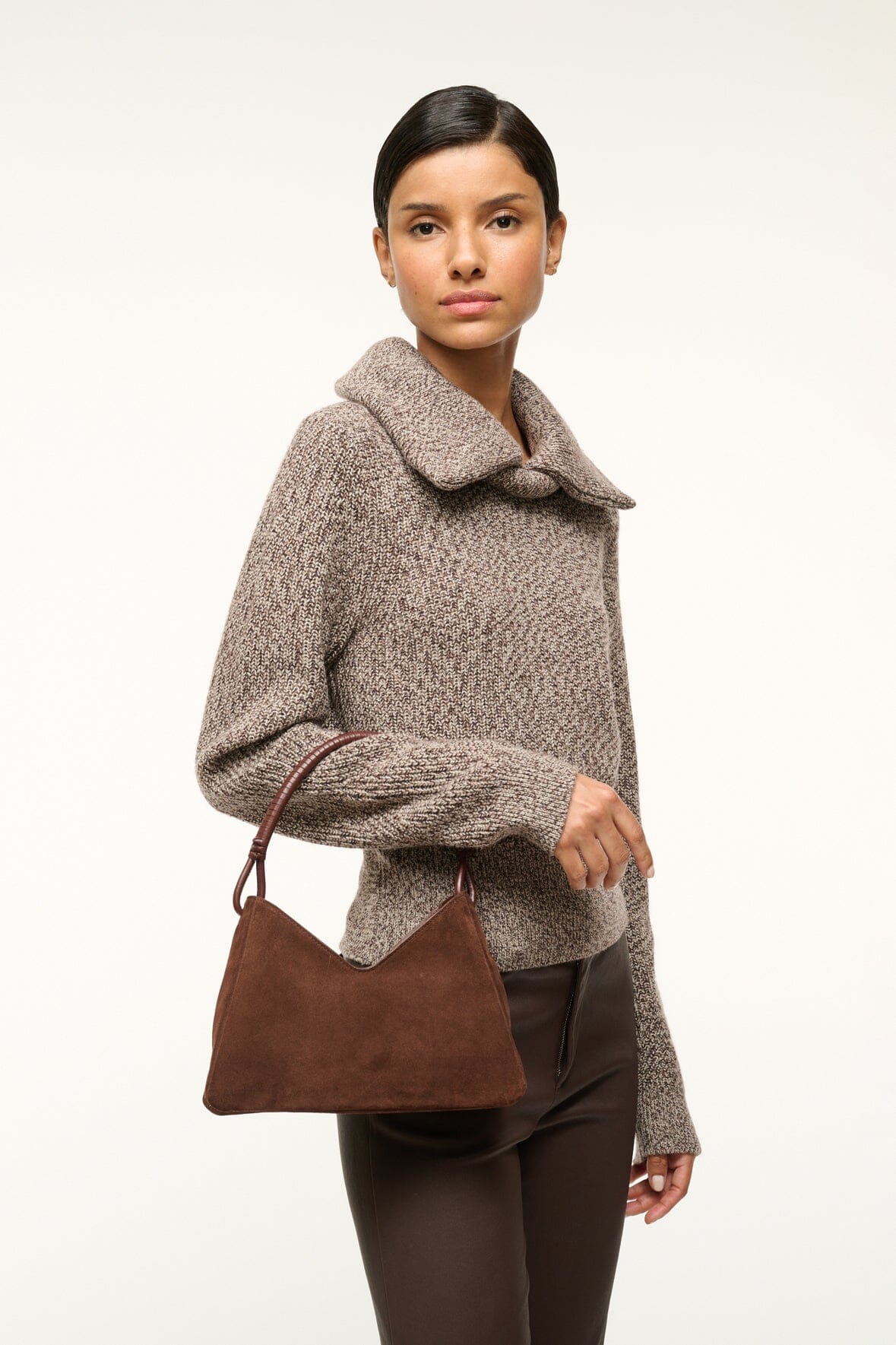 Image VALERIE SHOULDER BAG | MAHOGANY SUEDE 2 of 7 and Clicking this image will trigger a zoom pop-up