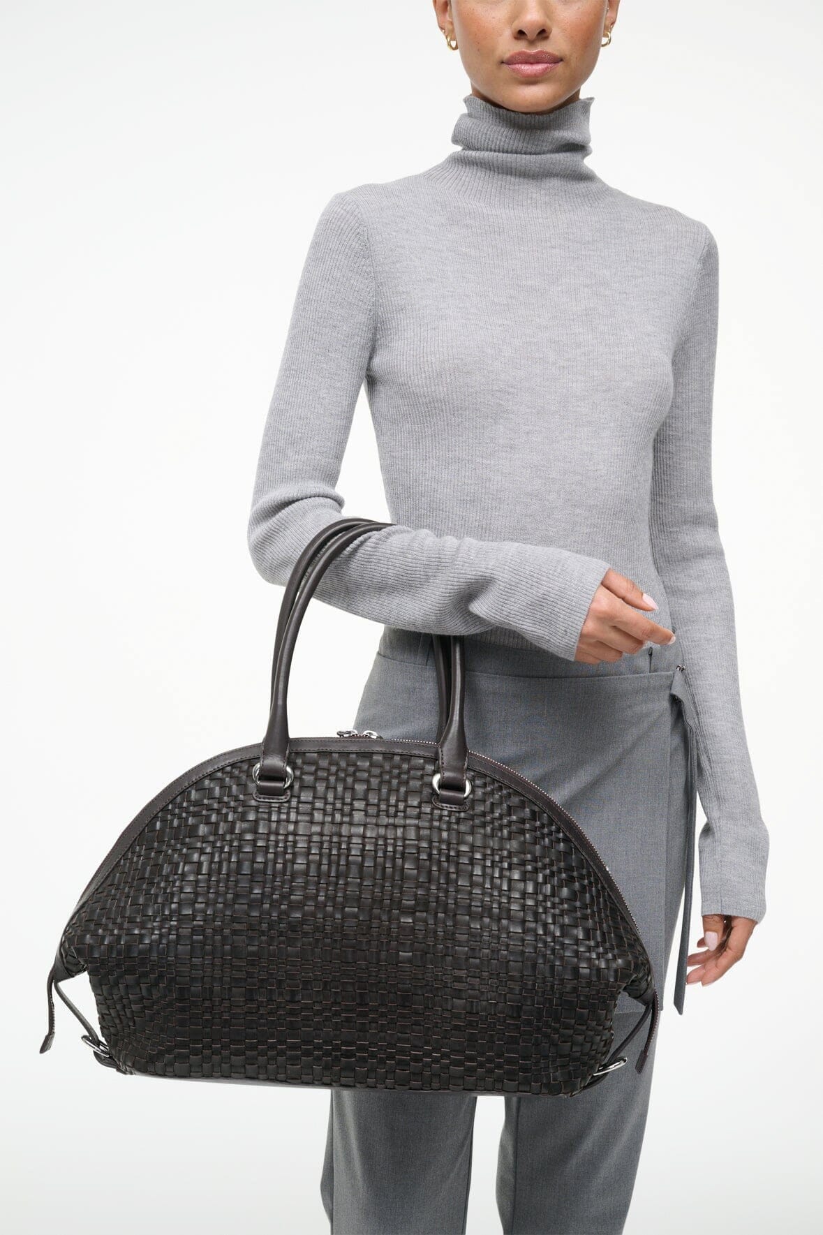 Image HESTER SATCHEL | ESPRESSO WOVEN LEATHER 2 of 7 and Clicking this image will trigger a zoom pop-up