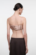 Sandrose silk bandeau top with spaghetti straps and ruched back panel