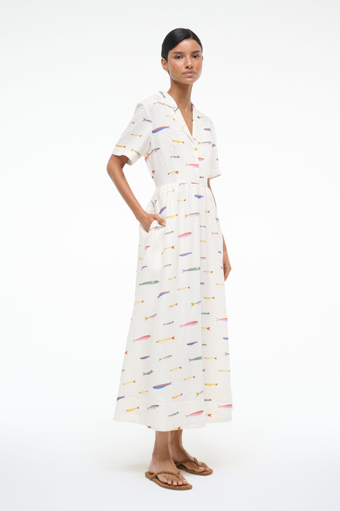 Image MERYL LINEN DRESS | POP SARDINES IVORY 2 of 6 and Clicking this image will trigger a zoom pop-up