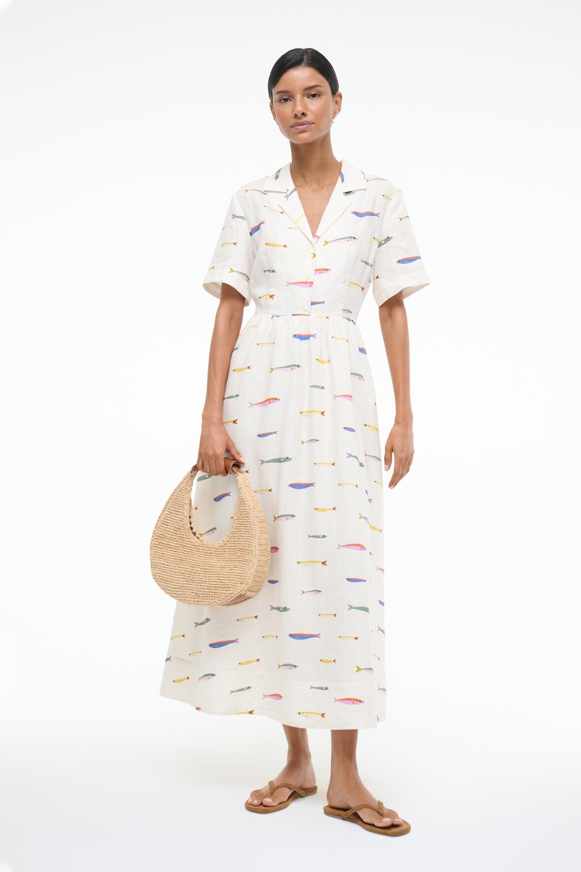 Image MERYL LINEN DRESS | POP SARDINES IVORY 1 of 6 and Clicking this image will trigger a zoom pop-up
