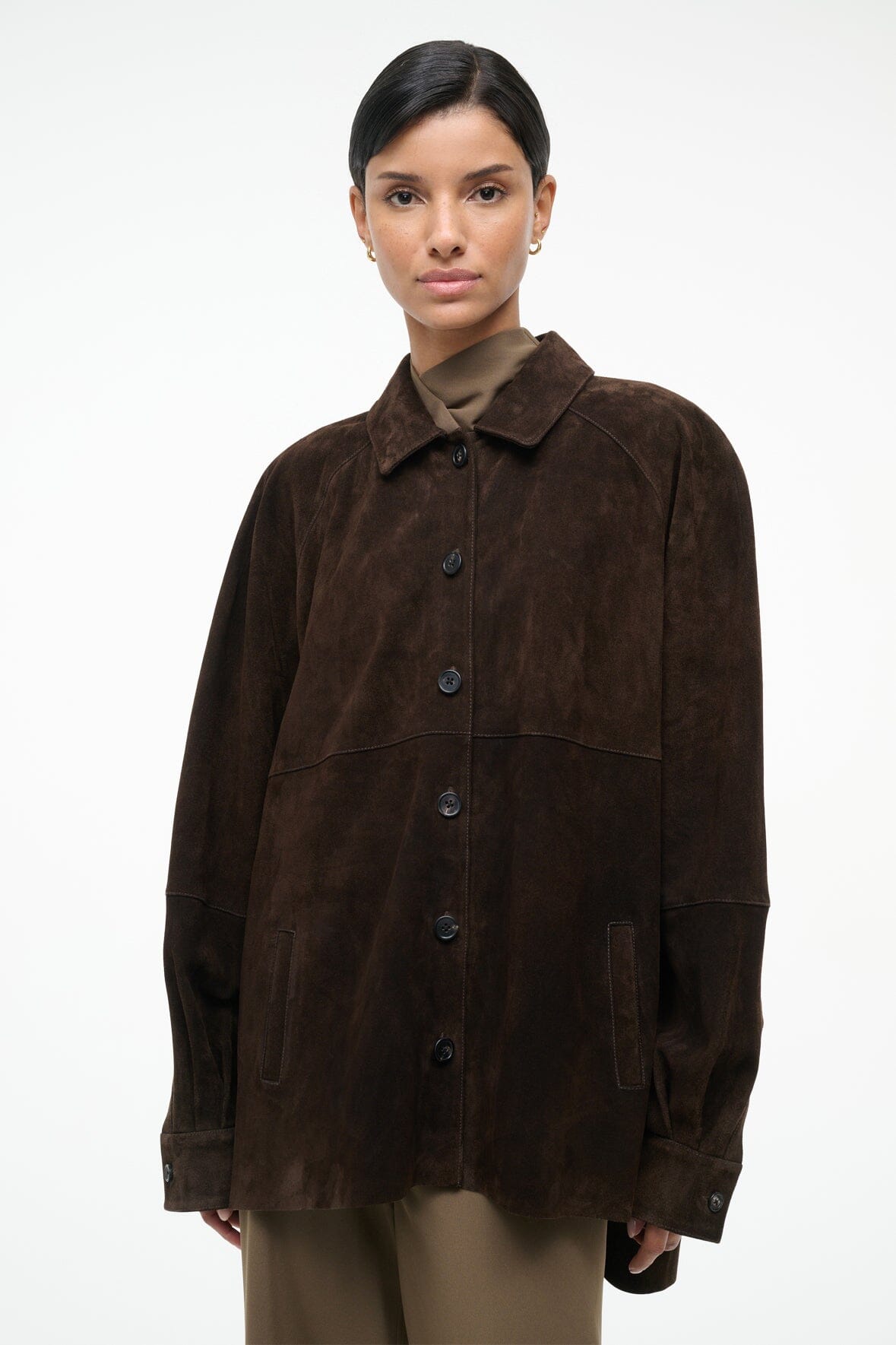 STAUD JOSETTE SUEDE SHIRT ESPRESSO