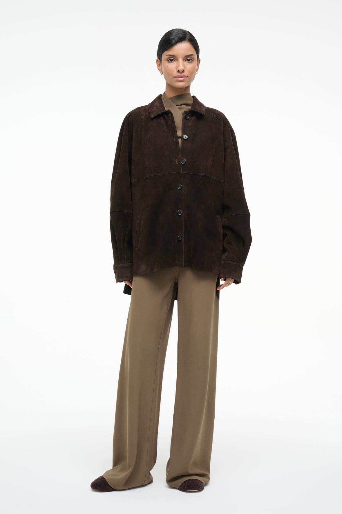 STAUD JOSETTE SUEDE SHIRT ESPRESSO