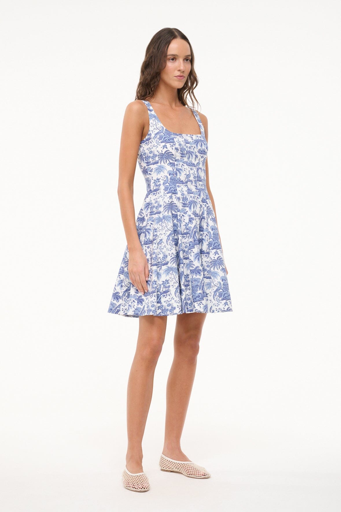 STAUD, Mini Wells Dress in Blue Toile, Size 16 STAUD, Mini Wells Dress in Blue Toile, Size 16