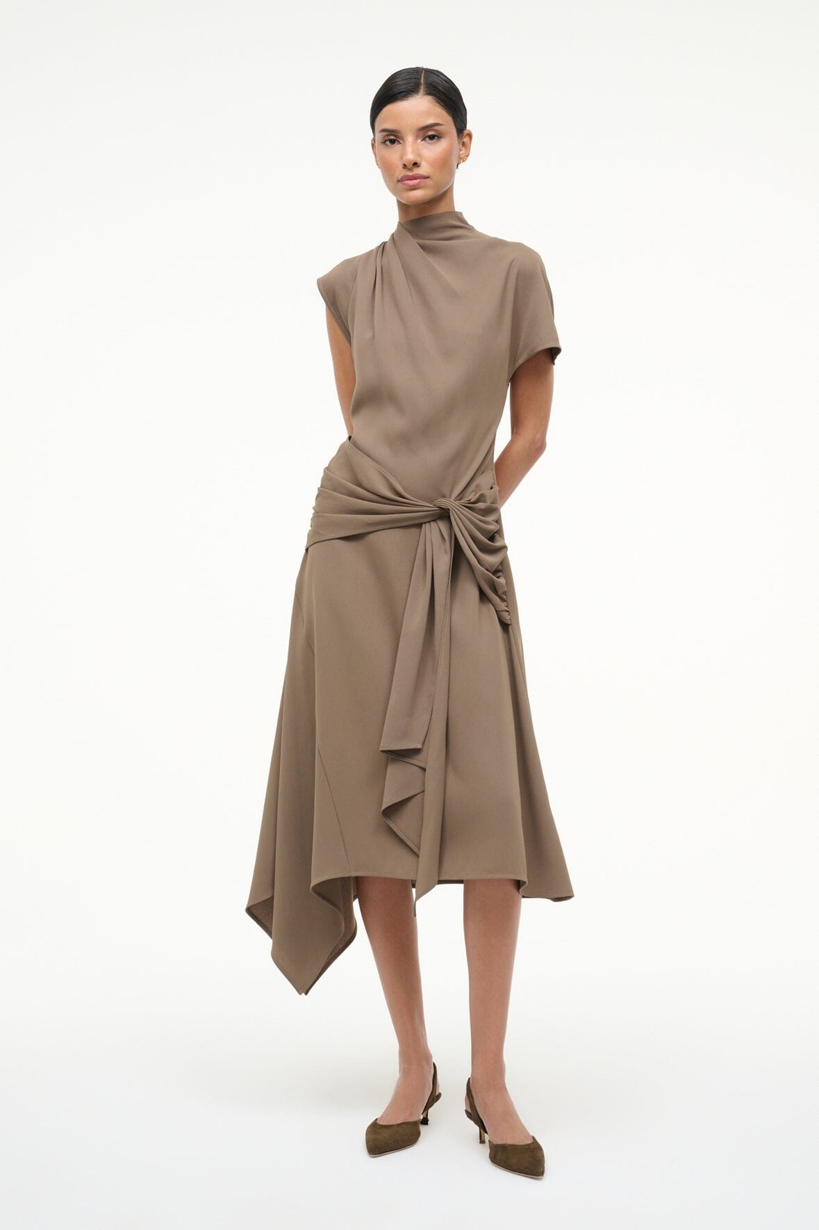 Image DAVINA DRESS | TRUFFLE 1 of 7 and Clicking this image will trigger a zoom pop-up