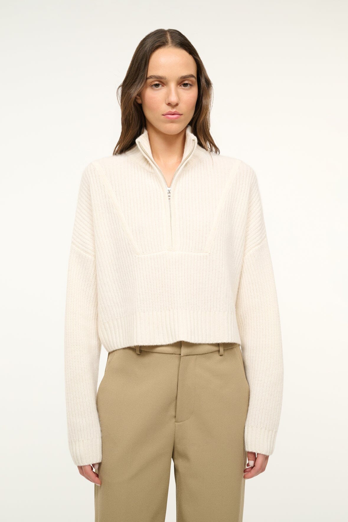 Image CASHMERE CROPPED HAMPTON SWEATER | IVORY 1 of 4 and Clicking this image will trigger a zoom pop-up