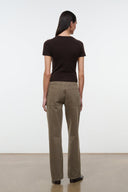Greige straight-leg jeans, back view with yoke and belt loops