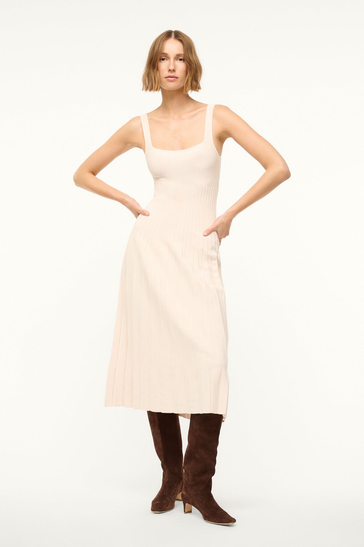 Image ELLISON DRESS | ECRU 1 of 7 and Clicking this image will trigger a zoom pop-up