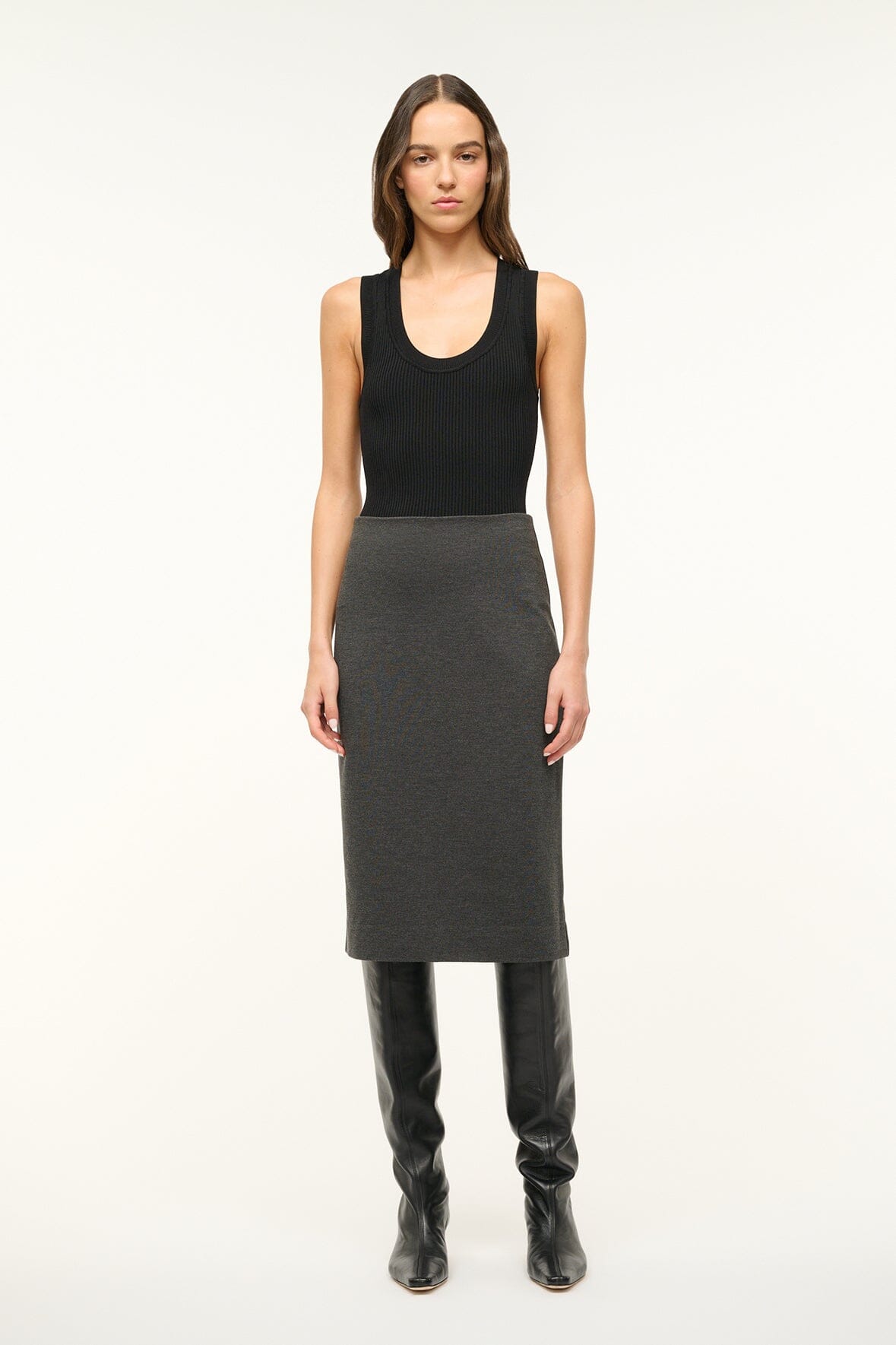 Image PASCALE PENCIL SKIRT | HEATHER GREY 1 of 6 and Clicking this image will trigger a zoom pop-up