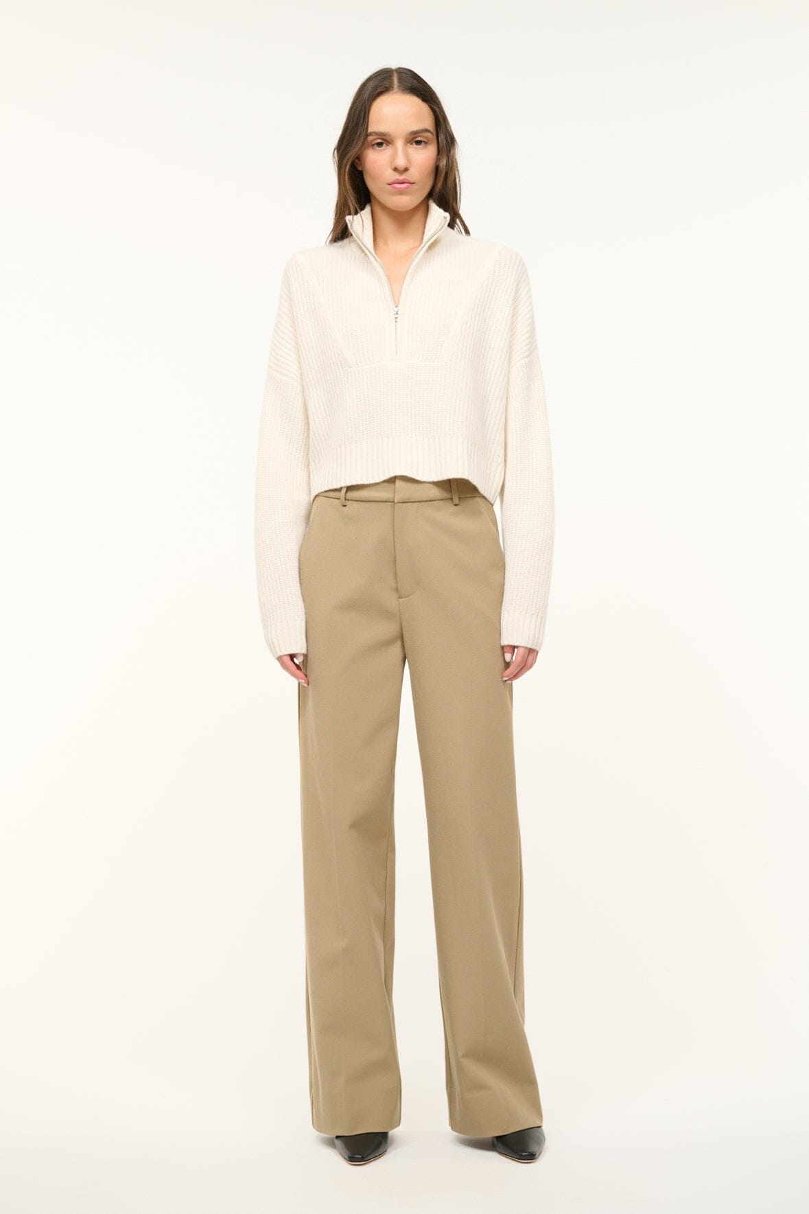 Image CASHMERE CROPPED HAMPTON SWEATER | IVORY 2 of 4 and Clicking this image will trigger a zoom pop-up