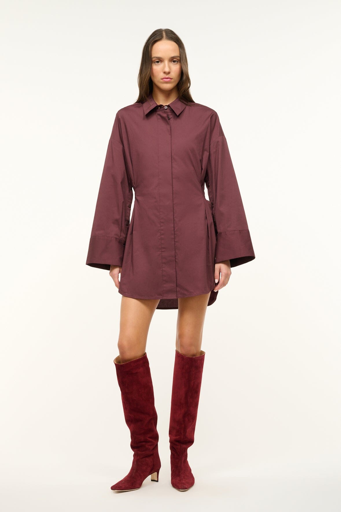 Image CINDY DRESS | MERLOT 1 of 6 and Clicking this image will trigger a zoom pop-up