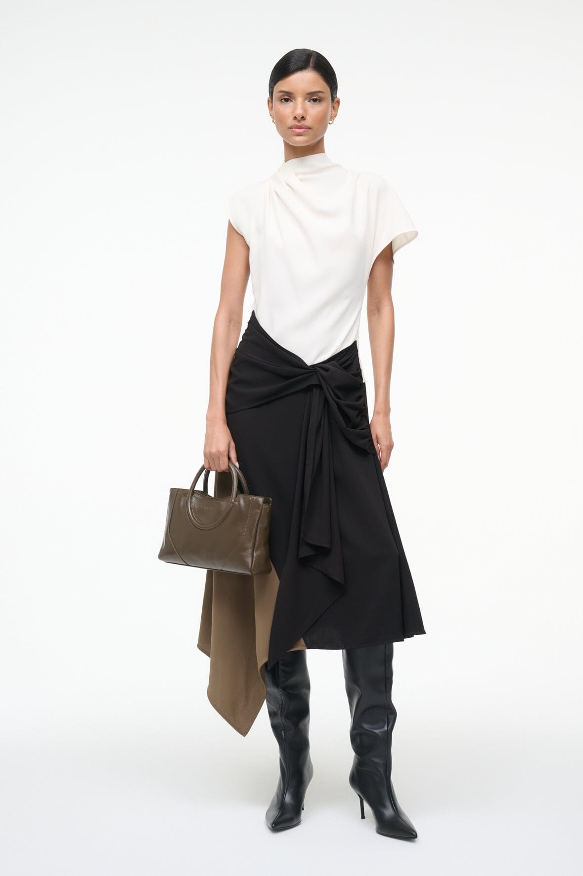 STAUD DAVINA DRESS BLACK MULTI