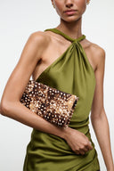 Fawn haircalf clutch with brown and tan speckled haircalf texture
