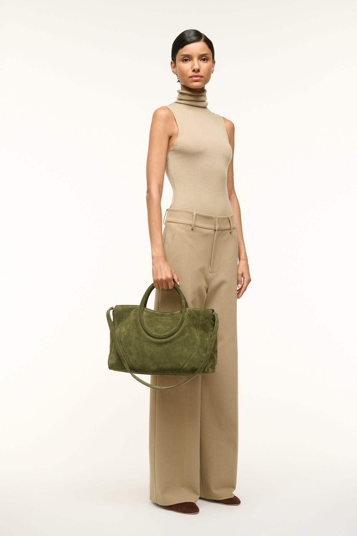 Image MAUDE SATCHEL | AVOCADO SUEDE 4 of 7 and Clicking this image will trigger a zoom pop-up