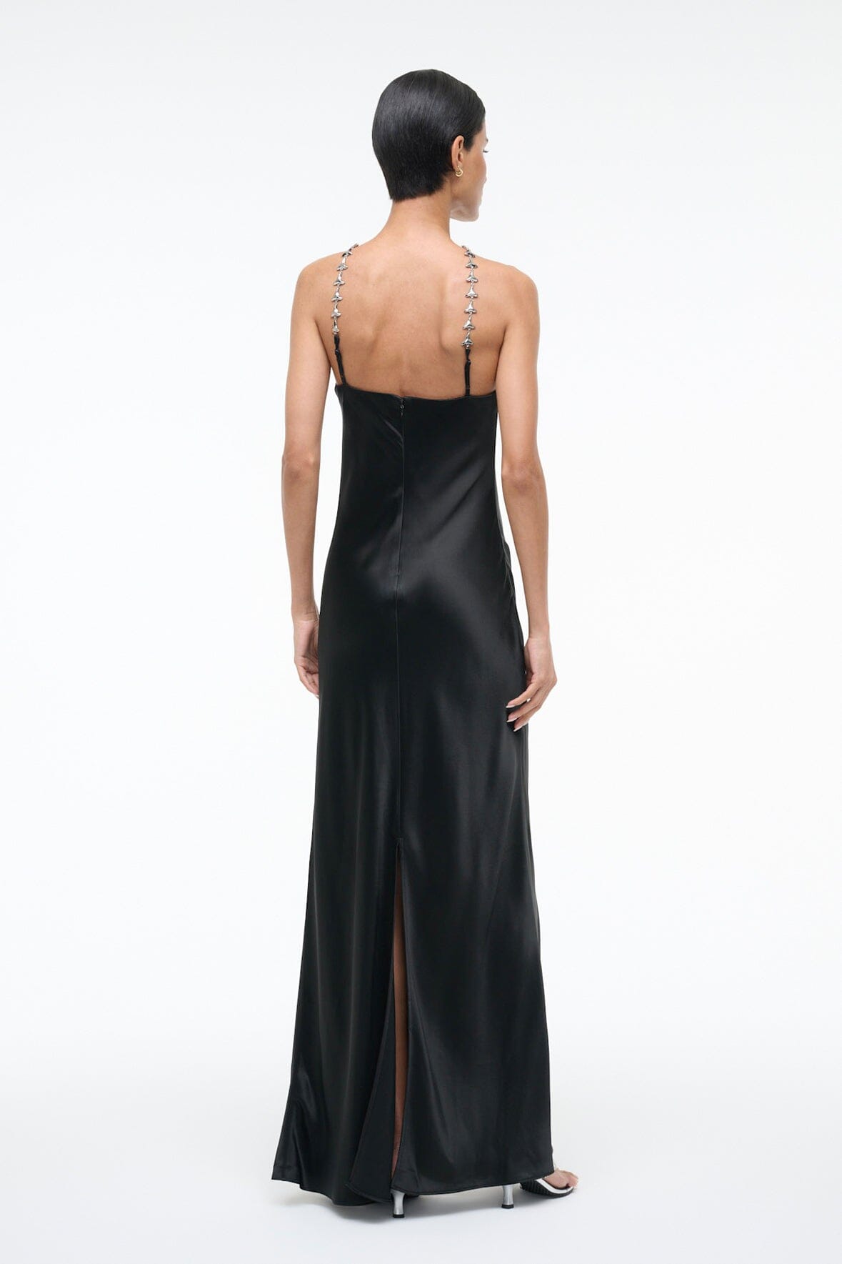 staud cadence halter maxi dress Cadence embellished satin maxi dress - black