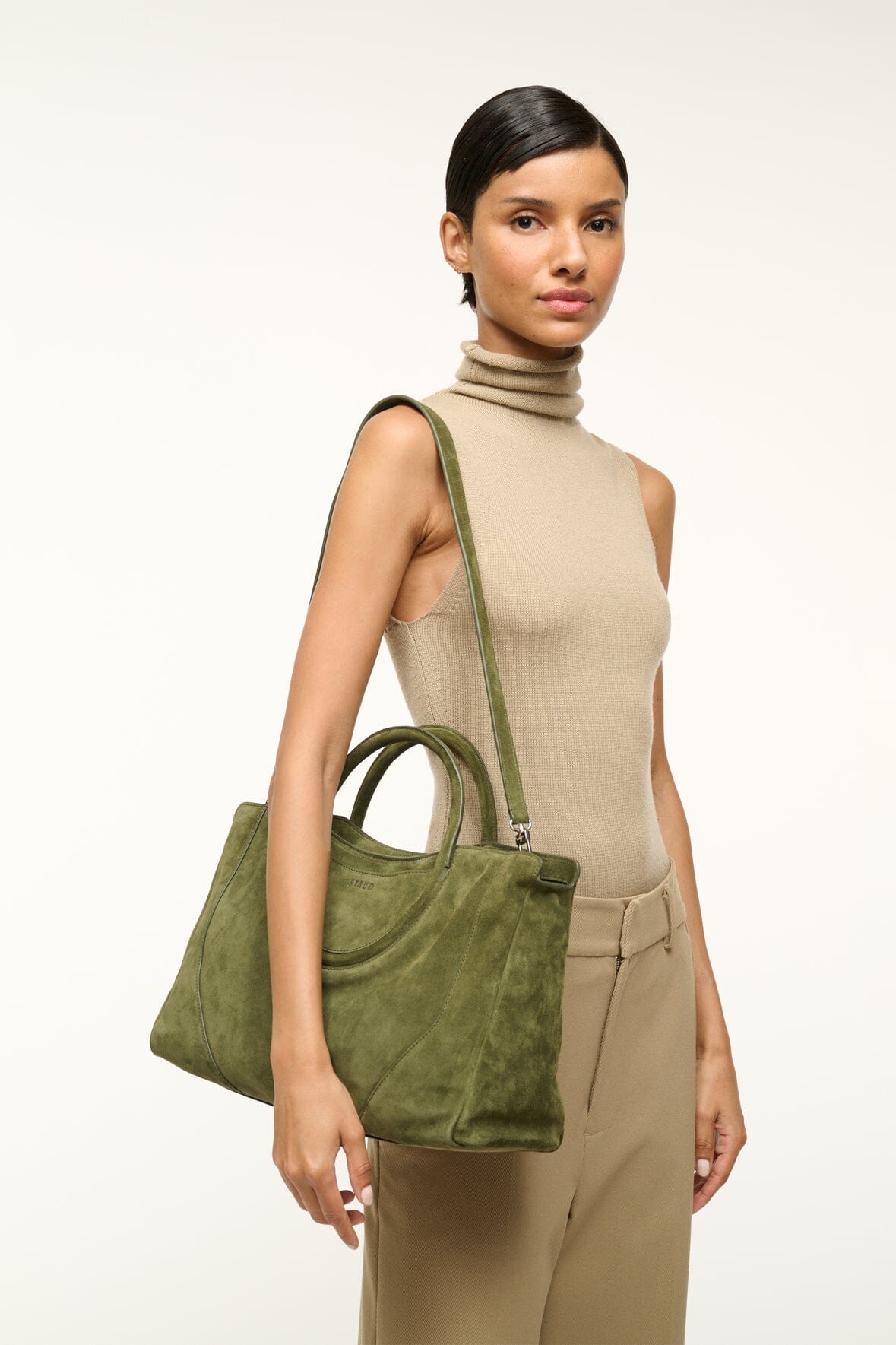 Image MAUDE SATCHEL | AVOCADO SUEDE 6 of 7 and Clicking this image will trigger a zoom pop-up