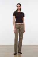 Greige straight-leg jeans with waistband button and zip fly