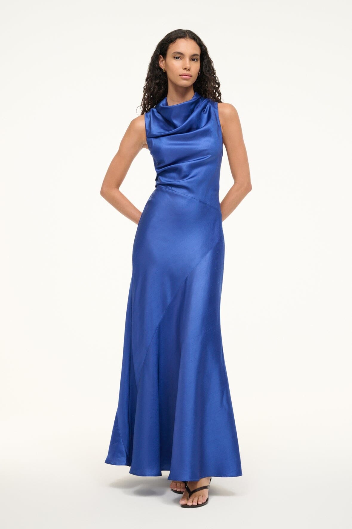 Image FRIDA SILK DRESS | DEEP SEA 1 of 6 and Clicking this image will trigger a zoom pop-up
