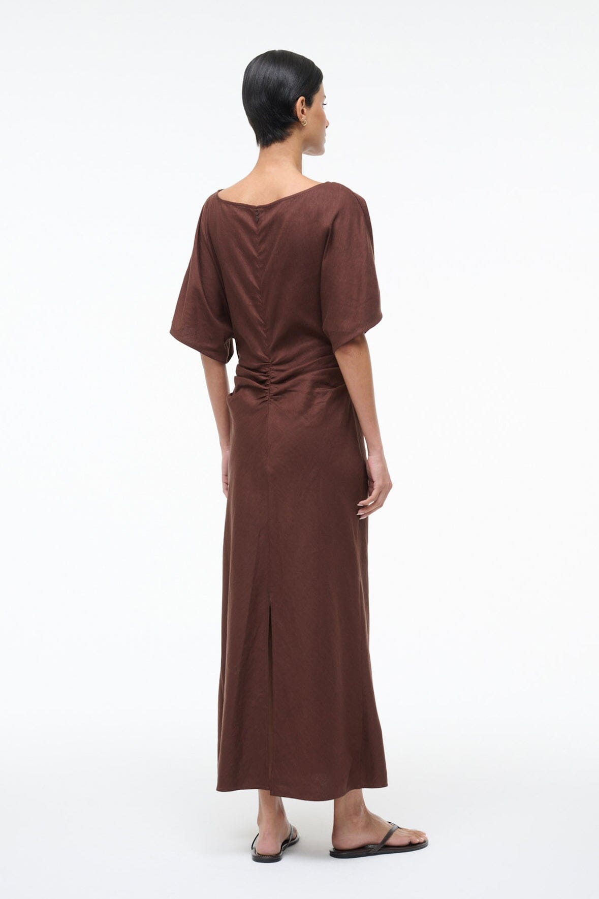 STAUD, Amelie Linen Dress in Dark Oak, Size XS STAUD, Amelie Linen Dress in Dark Oak, Size XS
