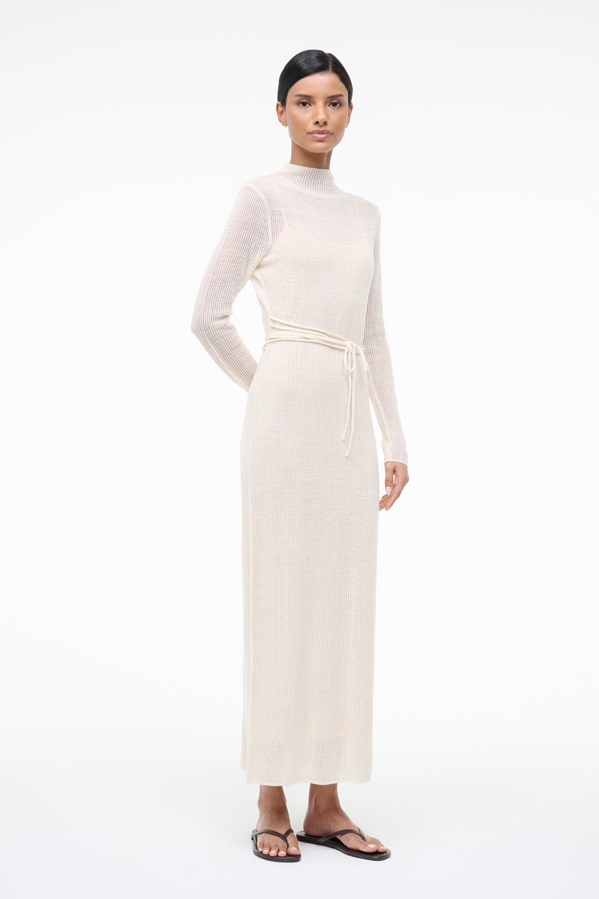 staud kristina dress ivory Staud Kristina Pleated Cotton Maxi Dress - Ivory