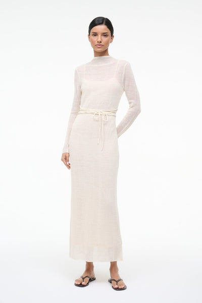 staud kristina dress ivory Staud Kristina Pleated Cotton Maxi Dress - Ivory