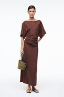 STAUD, Amelie Linen Dress in Dark Oak, Size XS STAUD, Amelie Linen Dress in Dark Oak, Size XS