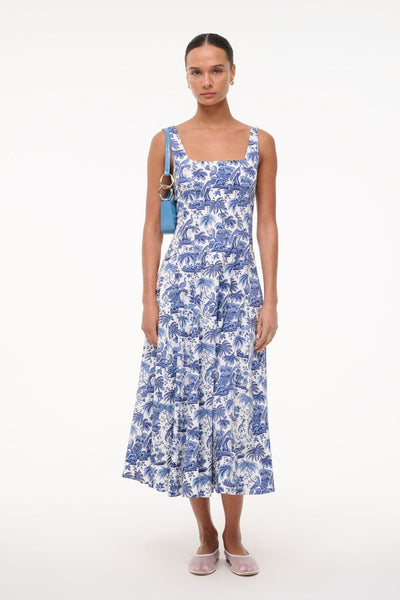 【Staud】 Wellsフローラルコットンミディドレス 0400022281593_BLUEROSE?wid=600