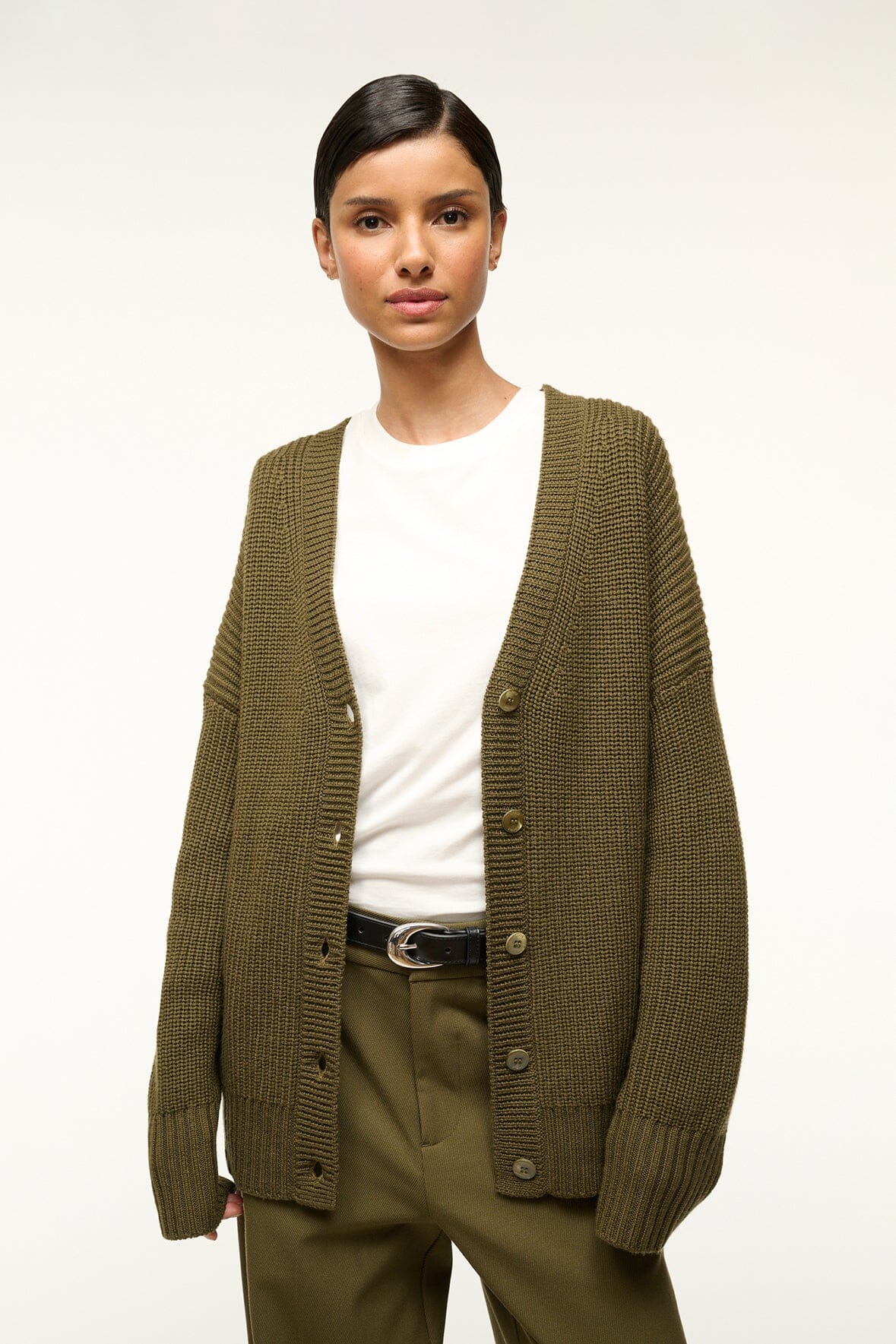 Image MATILDA CARDIGAN | SERGEANT GREEN 1 of 6 and Clicking this image will trigger a zoom pop-up