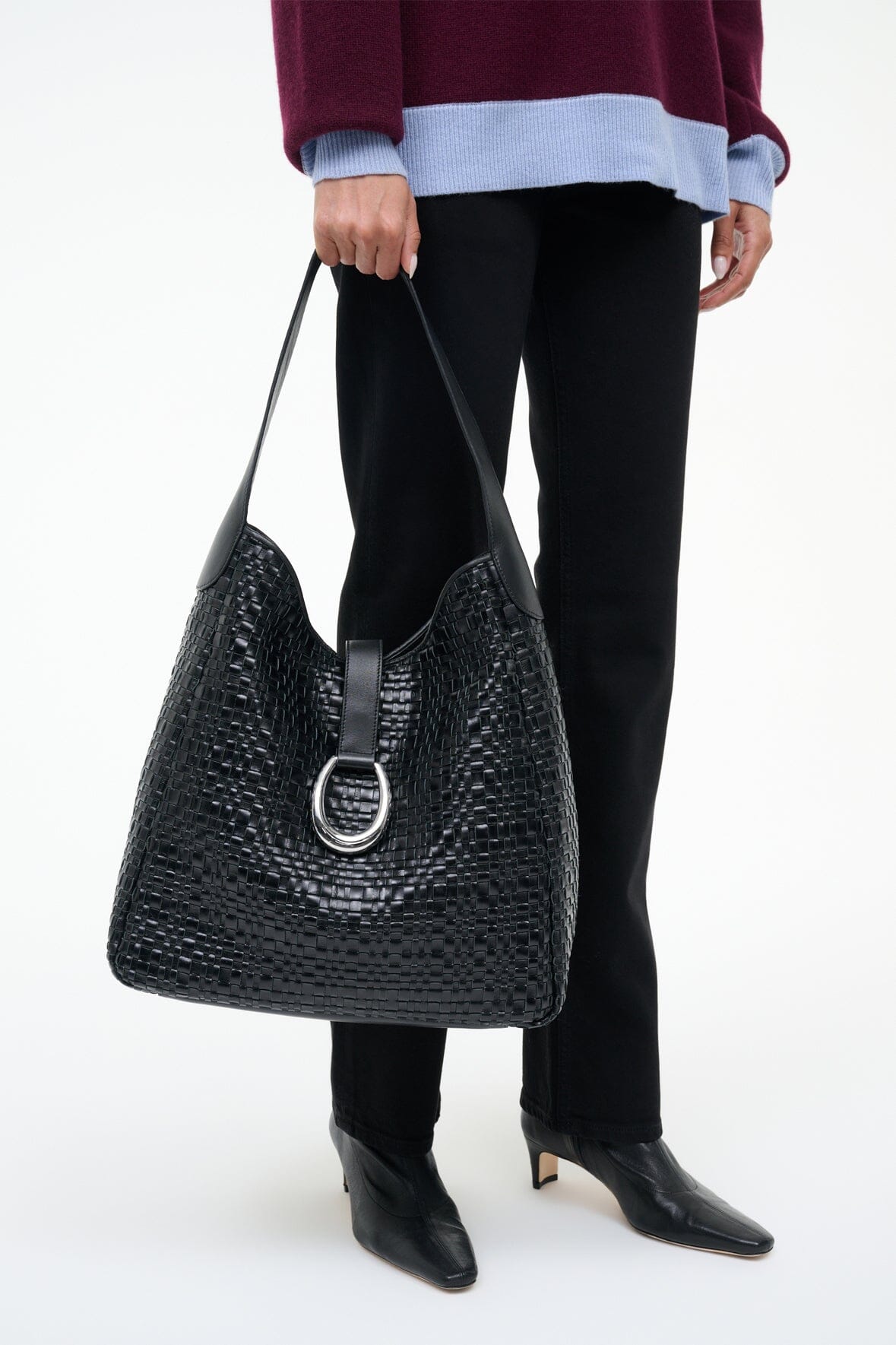 STAUD MAYA HOBO BAG BLACK WOVEN