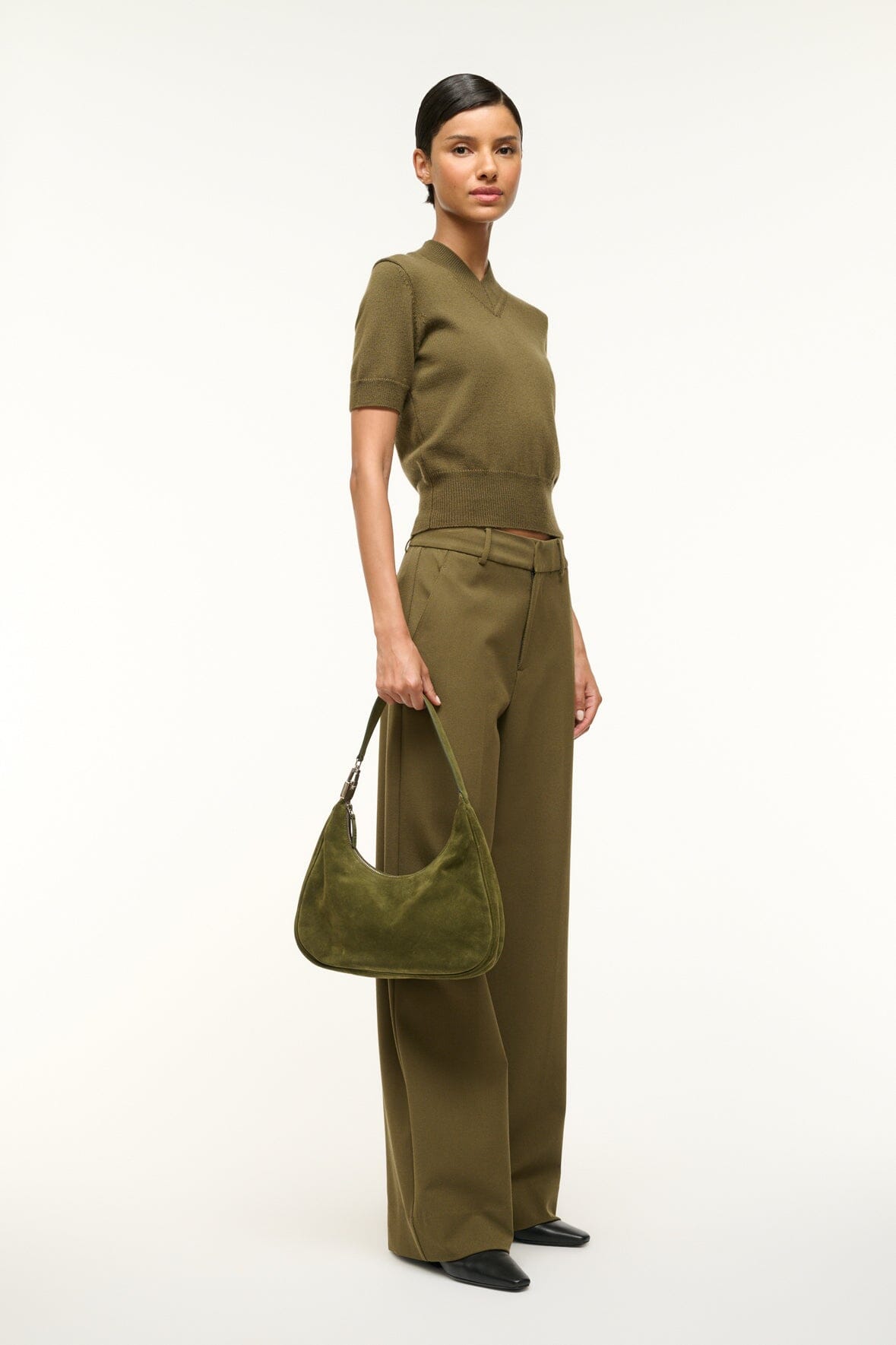 Image SYLVIE SHOULDER BAG | AVOCADO SUEDE 6 of 6 and Clicking this image will trigger a zoom pop-up