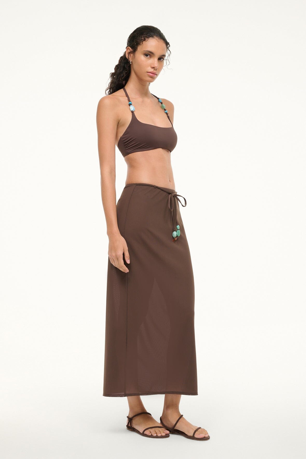 ワンピース STAUD Women Mid Skirts R25R2109VT DARK CHOCOLATE BROWN MILENA SKIRT DARK CHOCOLATE