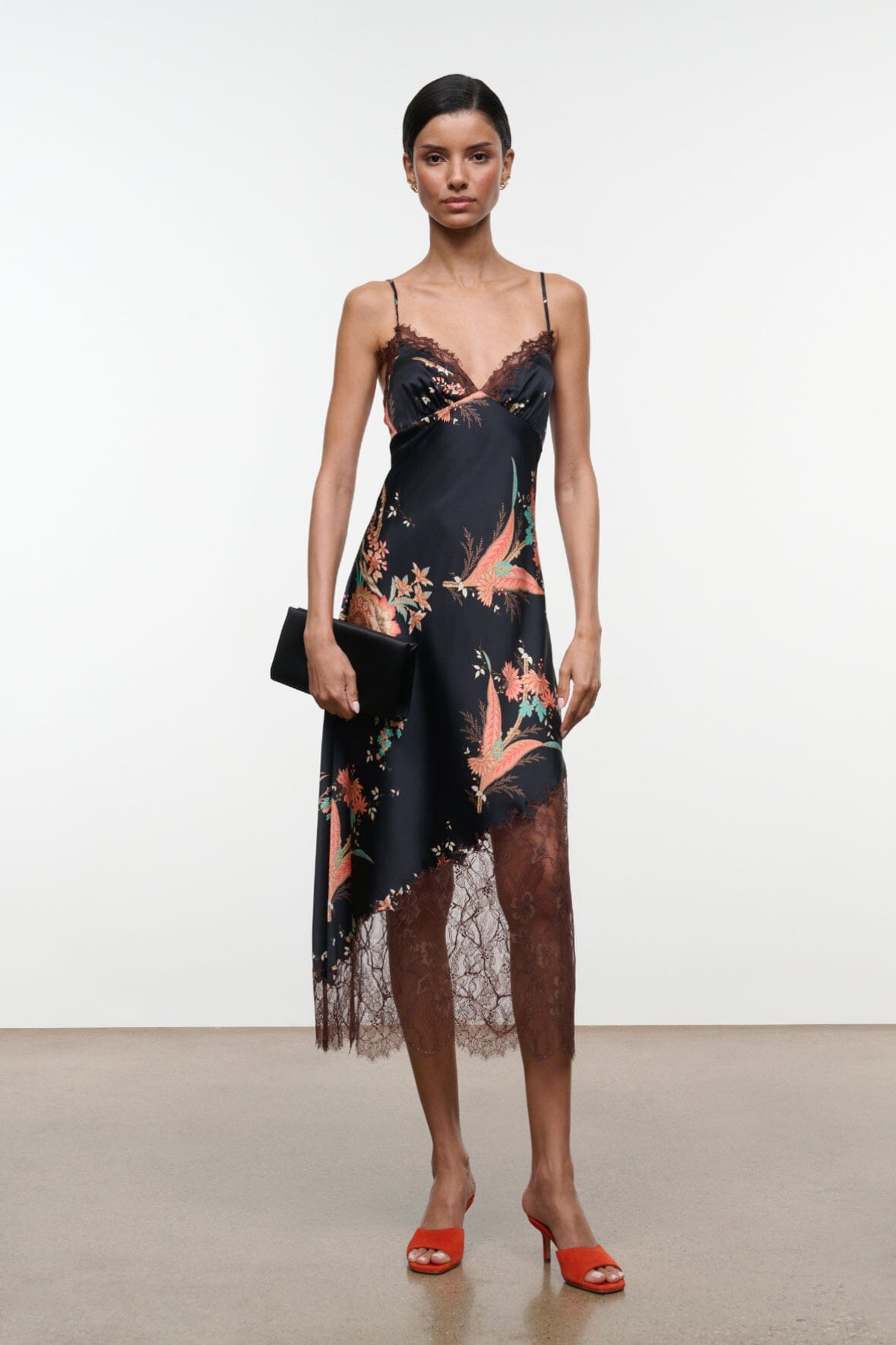 STAUD LARA SILK DRESS TAPESTRY NOIR