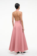 Rosewater pink halter backless maxi dress with open back and button detailing